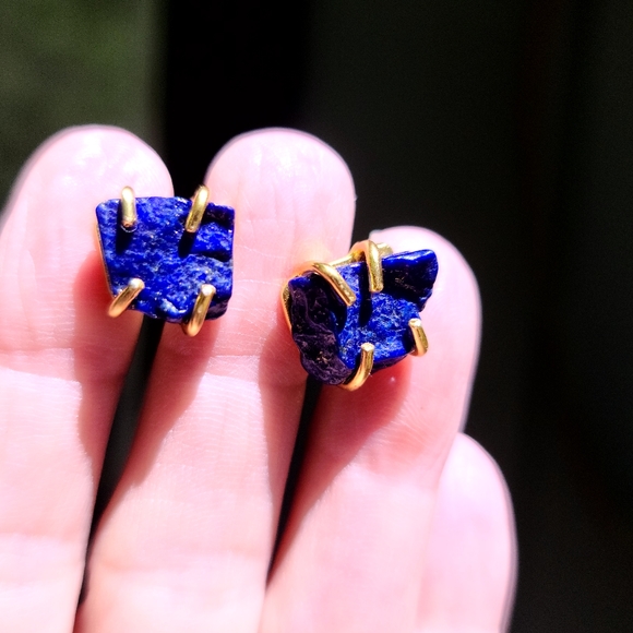 Lapis Lazule raw nugget studd earrings NEW! - Picture 6 of 10
